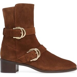 Stuart Weitzman Britain Suede Brown Ankle Buckle Boots 7